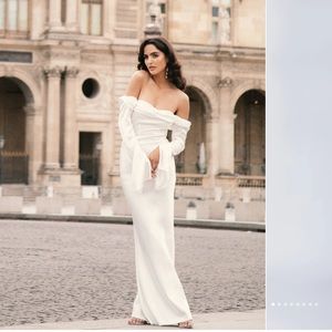 MESHKI Off Shoulder Cowl Neck Maxi Dress - White